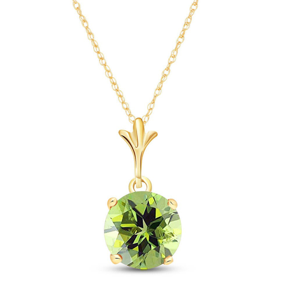 14K. SOLID GOLD NECKLACE WITH NATURAL PERIDOT (Yellow Gold)
